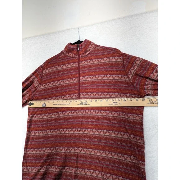 Woolrich Womens XL Red Geometric Aztec Print 1/4 Zip Long Sleeve Cotton Shirt - Picture 4 of 8